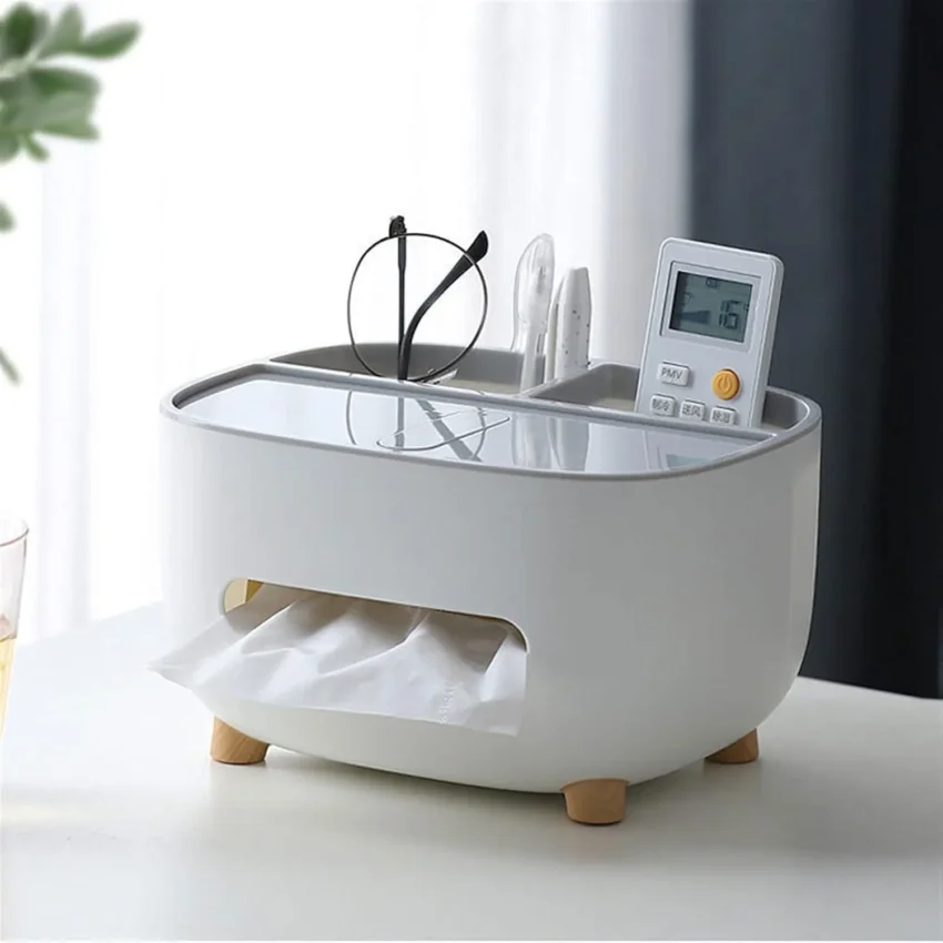 Multifunctional Tissue Box Holder / Comfortable Plastic remote control storage and organization box for Living Room Home Decor