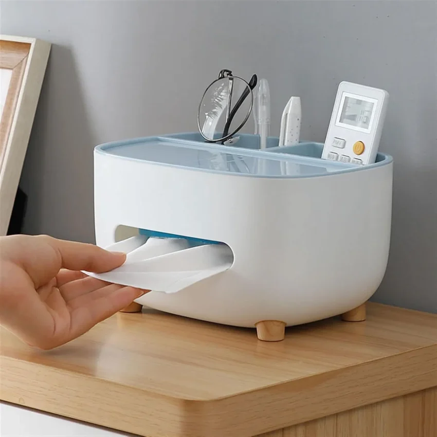 Multifunctional Tissue Box Holder / Comfortable Plastic remote control storage and organization box for Living Room Home Decor