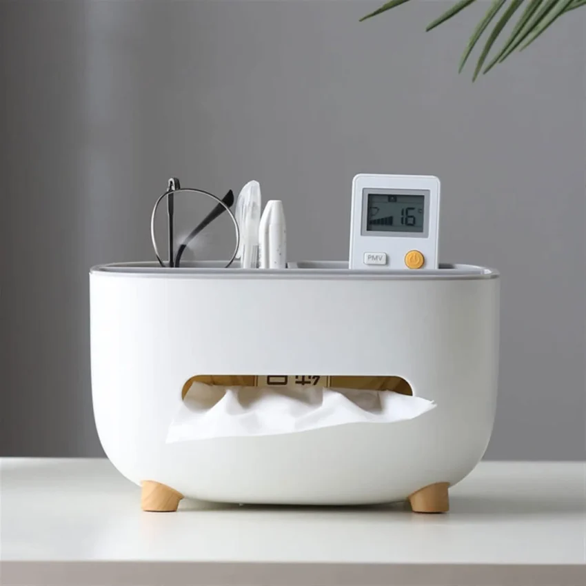 Multifunctional Tissue Box Holder / Comfortable Plastic remote control storage and organization box for Living Room Home Decor