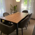 Wooden MDF Sheet Table Top and Cushion Made Chairs Set