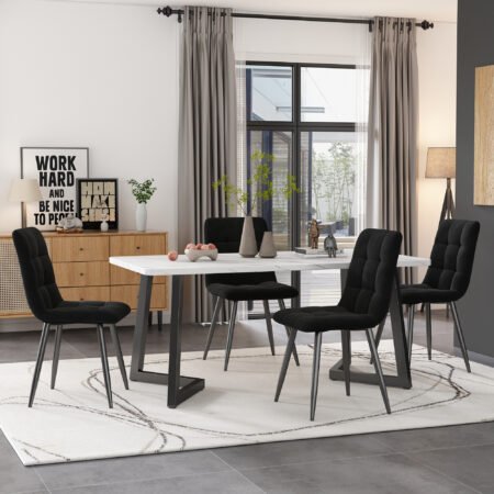117x68cm Dining Table With 4 Chairs Set, Rectangular Dining Table Modern Kitchen Table Set,Dining Room Chair Black Velvet Kitchen Chair,Black Table Legs