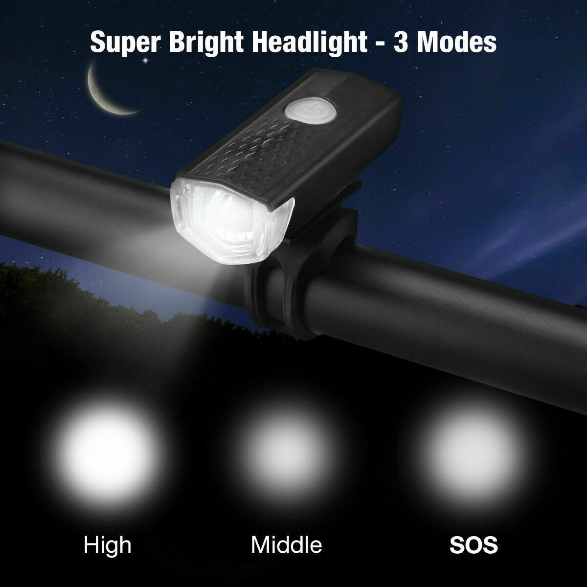 USB Rechargeable LED Bike Headlight (Front & Rear, Rainproof)