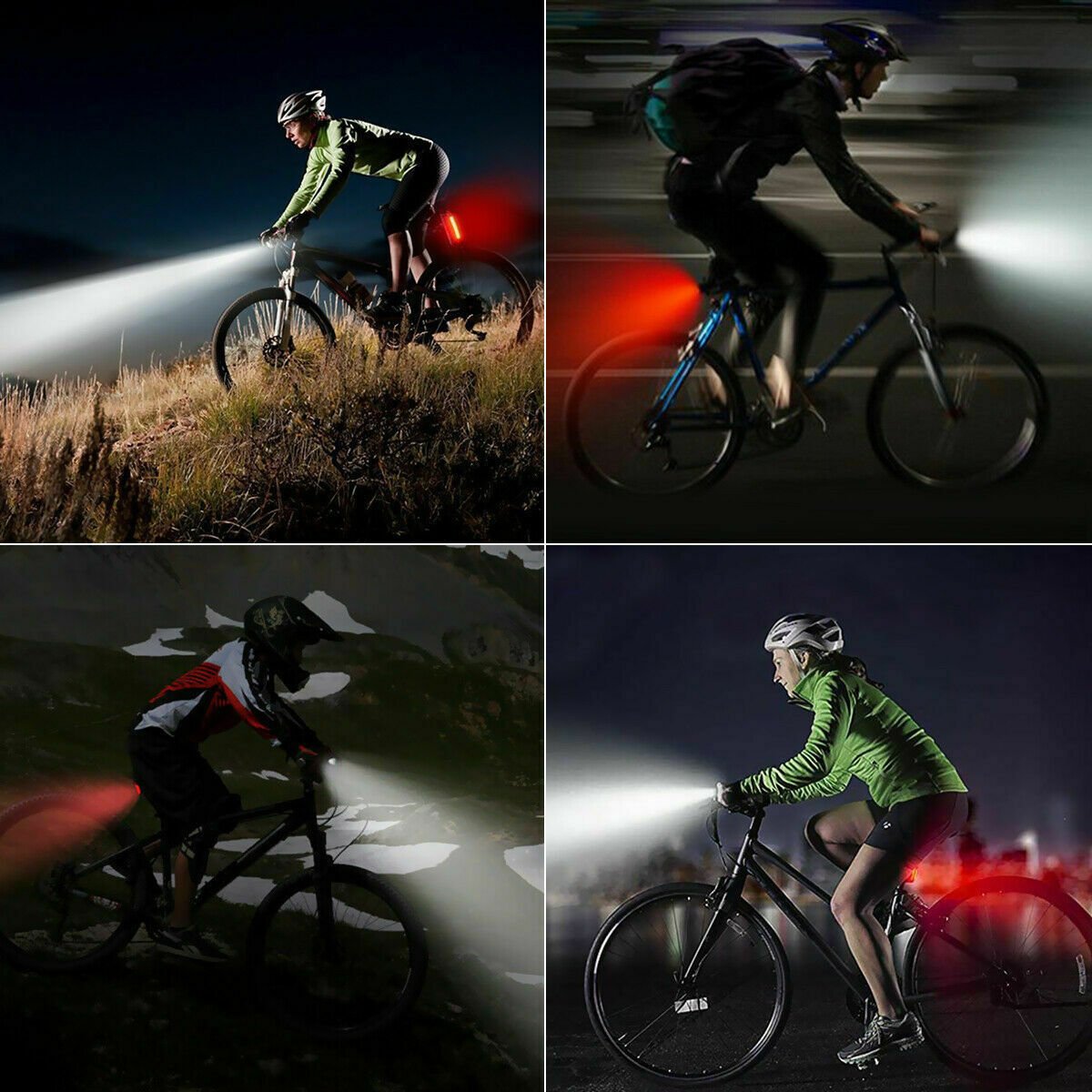 USB Rechargeable LED Bike Headlight (Front & Rear, Rainproof)