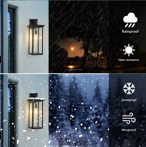 20in Outdoor Wall Lantern Set of 2 (Black, Weatherproof)