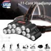 11 LED USB Rechargeable Flashlight With Builtin 18650 Battery Strong Light Camping Adventure Fishing Head Light Headlamp