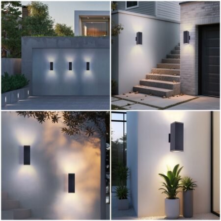 14in Modern Outdoor Porch Light Patio Light In 2 Lights With Aluminum Rectangular Tube And Tempered Glass Cover Waterproof Wall Sconce 2 Pack  Matte Black No Bulb