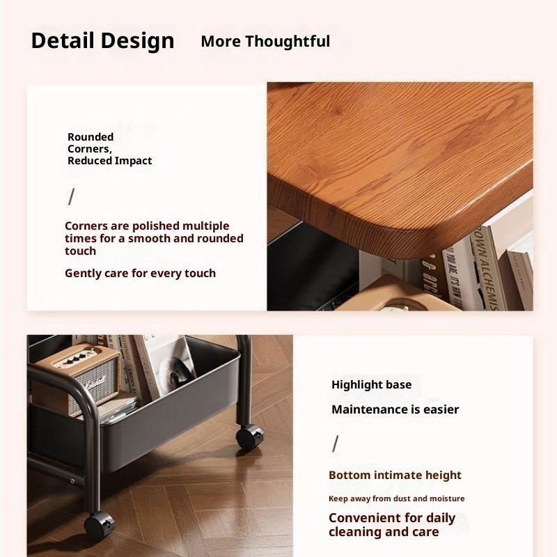 2 Tier Lightweight Sofa Side Table With Wheels & Storage Basket, Movable Storage Organizer Coffee Table For Office, Bedroom