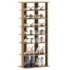 7-Tier Double-Row Shoe Rack With Adjustable Shelves, Anti-Tipping Narrow Storage Rack For Entryway Closet-Natural