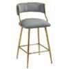 Set of 2 Counter Height Bar Stools (Corduroy, Gold Base, Grey)