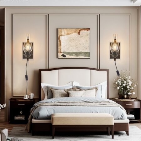 Only Supports Plug-in Rustic Farmhouse Wall Sconces Set Of 2, Vintage Industrial Plug-in Wall Lights With Clear Glass Shade, Black And Gold Finish For Bedroom, Living Room, Or Hallway No Bulbs