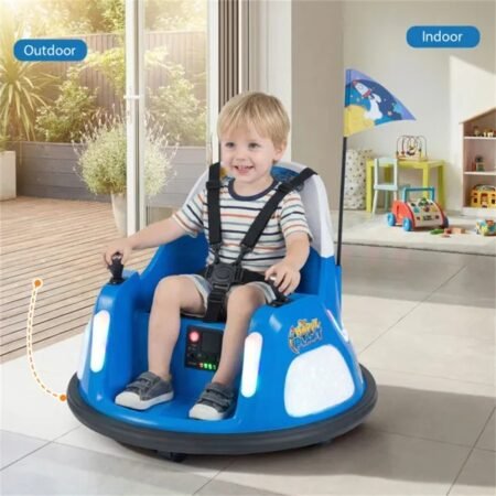 Blue 5-Point Seat Belt Kids Bumper Car With Flashing Lights & Music, Safe 0.7-1.2 MPH Ride-On Toy For Boys & Girls