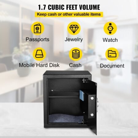 Safe Box, 1.7 CU.FT Fingerprint Safe Box For Money W 2 Keys Digital Keypad, Q235 Steel Safe Box For Storing Cash, Jewelry, Pistols, Documents, Watches In Home Office Hotel