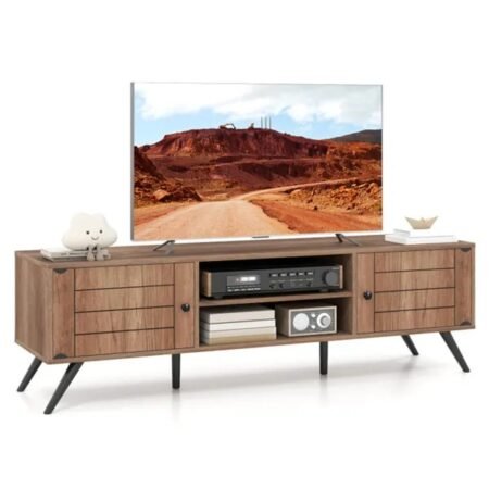 Mid-Century Modern Oak TV Stand for 65-Inch TVs (Storage Cabinets)