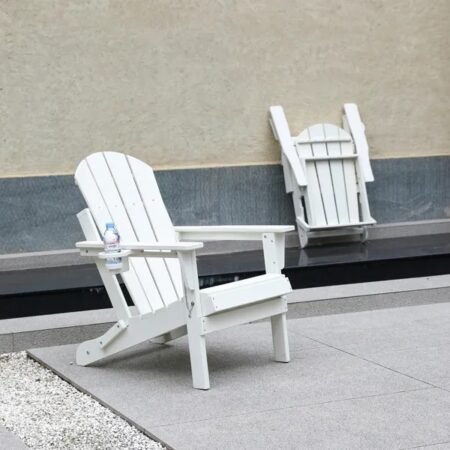 Folding Adirondack Chair (White, Dual Cup Holders, Wood Texture)