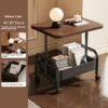 2 Tier Lightweight Sofa Side Table With Wheels & Storage Basket, Movable Storage Organizer Coffee Table For Office, Bedroom