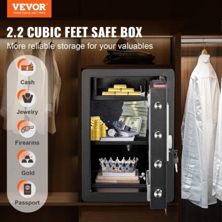 VEVOR Safe 2.2 Cubic Feet Home Safe Steel For Cash Gold 15.75x13x23.6 Inch