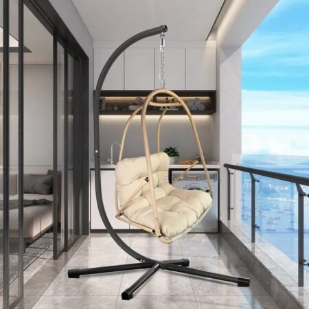 Egg Swing Chair with Stand (Foldable, 300lbs Capacity)