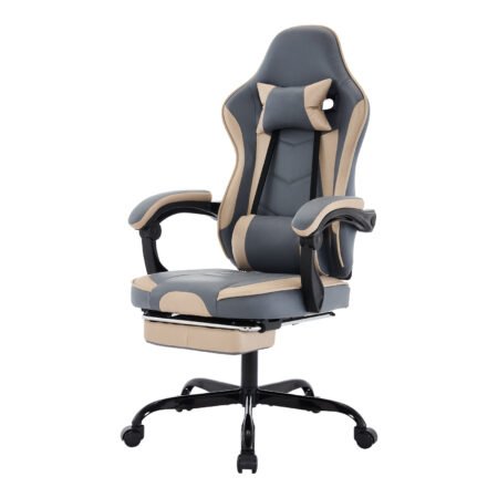Ergonomic Gaming Chair with Footrest & Massage Lumbar (300lb, Blue/Beige)