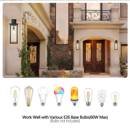 20in Outdoor Wall Lantern Set of 2 (Black, Weatherproof)