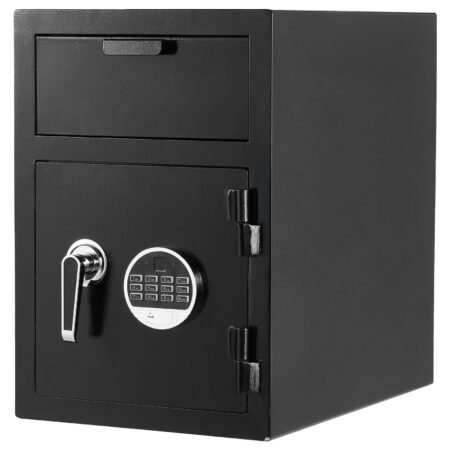 1.2 Cubic Feet Drop Safe, Large Capacity Front Drop Slot Safe Box With Digital Keypad, Heavy Duty 2 Tiers Cash Depository Box With Spare Keys For Cash, Bank Slip, Jewelry, Document, Bill, Black