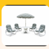 Outdoor Garden Patio Furniture Set with Umbrella – 4 Cushioned Chairs & Round Table