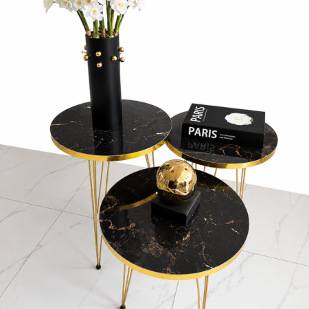 3-Piece Black Marble Nesting Side Table Set