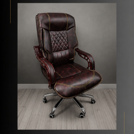 Luxury Executive Office Chair with Wooden Arms | Premium Leather Boss Chair | Brown