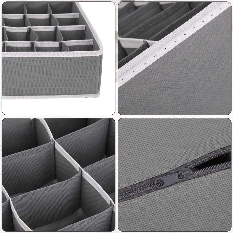 Storage Organizer with Lid | Foldable Drawer Divider | 24 Cells | Non-Woven Fabric | Random Colors
