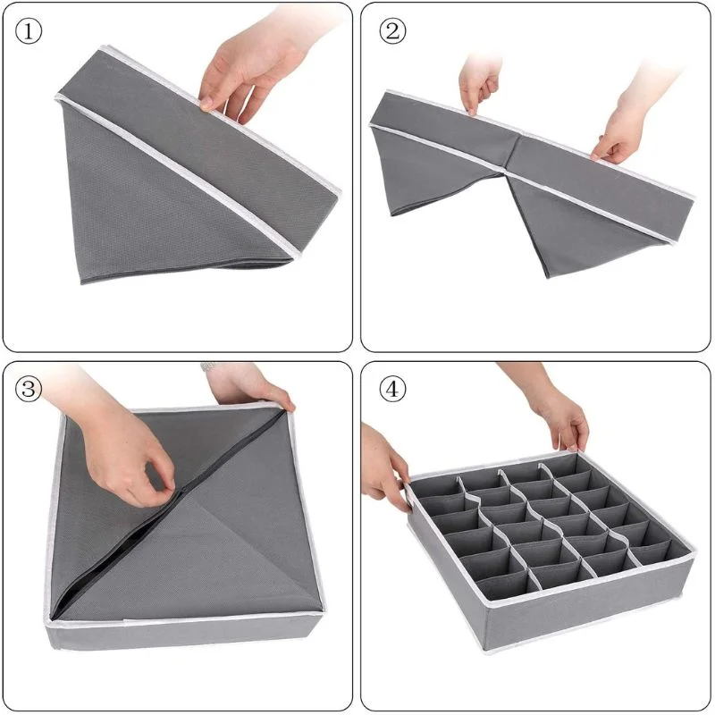Storage Organizer with Lid | Foldable Drawer Divider | 24 Cells | Non-Woven Fabric | Random Colors