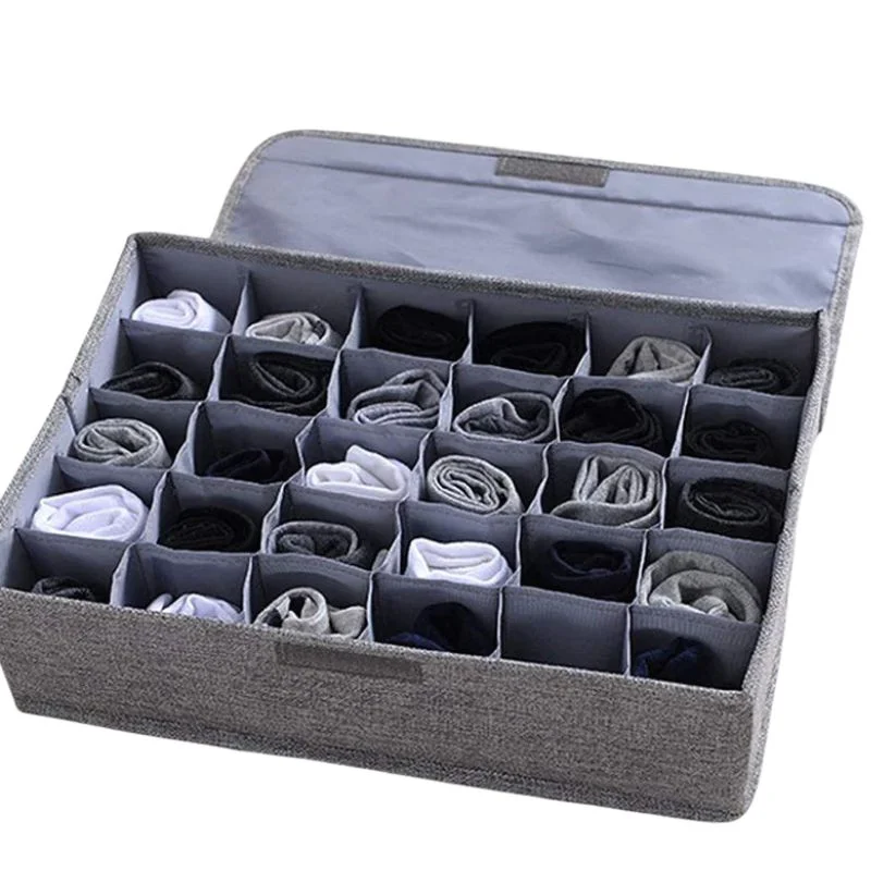 Storage Organizer with Lid | Foldable Drawer Divider | 24 Cells | Non-Woven Fabric | Random Colors