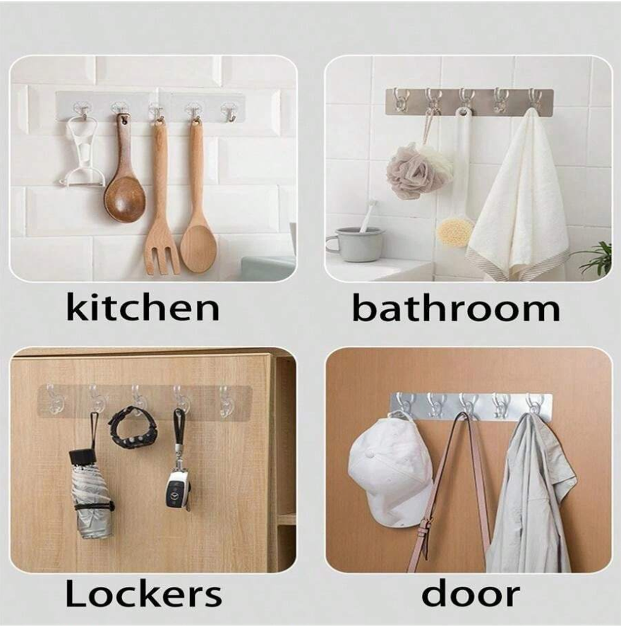 6-in-1 Heavy-Duty Self-Adhesive Wall Hooks | Waterproof Transparent Hooks