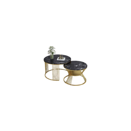 2-Piece Black Marble Nesting Coffee Table Set