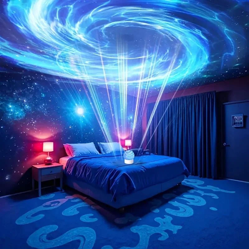 2-in-1 Ocean Wave Projector Light & Northern Aurora Lamp | 16 Colors RGB Night Light Projector | Bedroom Mood Lamp