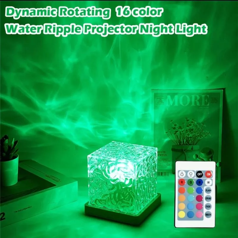 16 Colors Crystal Cube Ambient Light | RGB Water Ripple Lamp Projector with Remote Control | Dynamic Underwater Effect Mood Light for Bedroom, Living Room & Home Decor