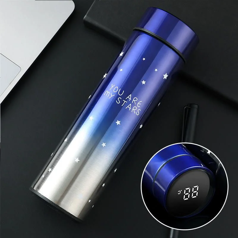 LED Temperature Display Water Bottle Stars Design | Smart Stainless Steel Vacuum 500ml Flask | Random Color