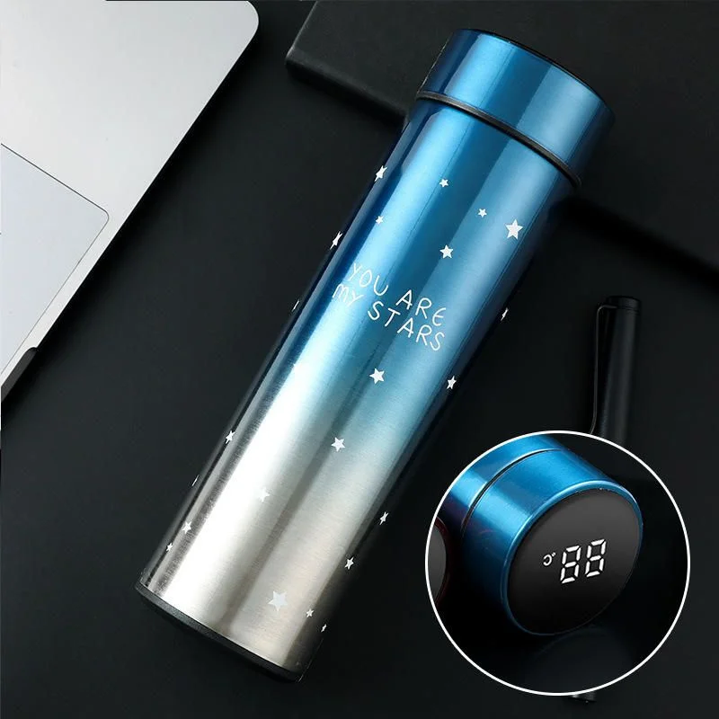 LED Temperature Display Water Bottle Stars Design | Smart Stainless Steel Vacuum 500ml Flask | Random Color