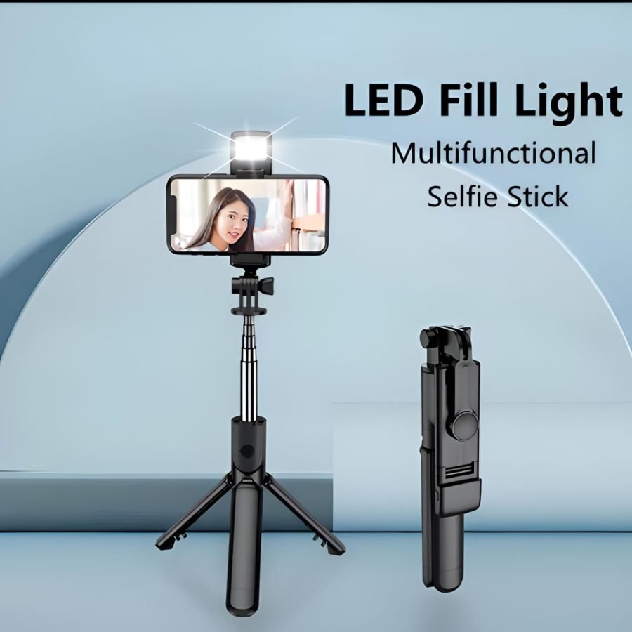 R1s Bluetooth Selfie Stick Tripod with Remote | 360° Foldable Phone & Action Camera Stand with LED Light