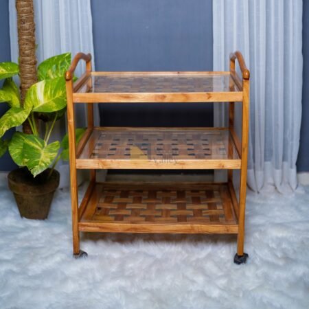 3 Tier Wooden Serving Trolley Cart with Wheels