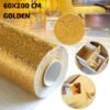 Golden Foil Kitchen Wallpaper Sticker | 60×200cm | Peel & Stick Aluminum Foil Wall Covering | Oil-Proof, Waterproof & Heat-Resistant Decor