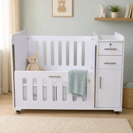 Kids Baby Cot with Storage Cabinet