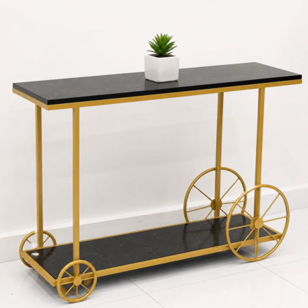 Modern Gold Console Table with Black Marble Top Entryway & Hall Table