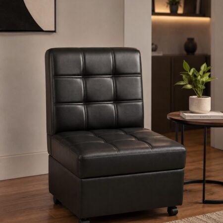 Black padded armless office chair