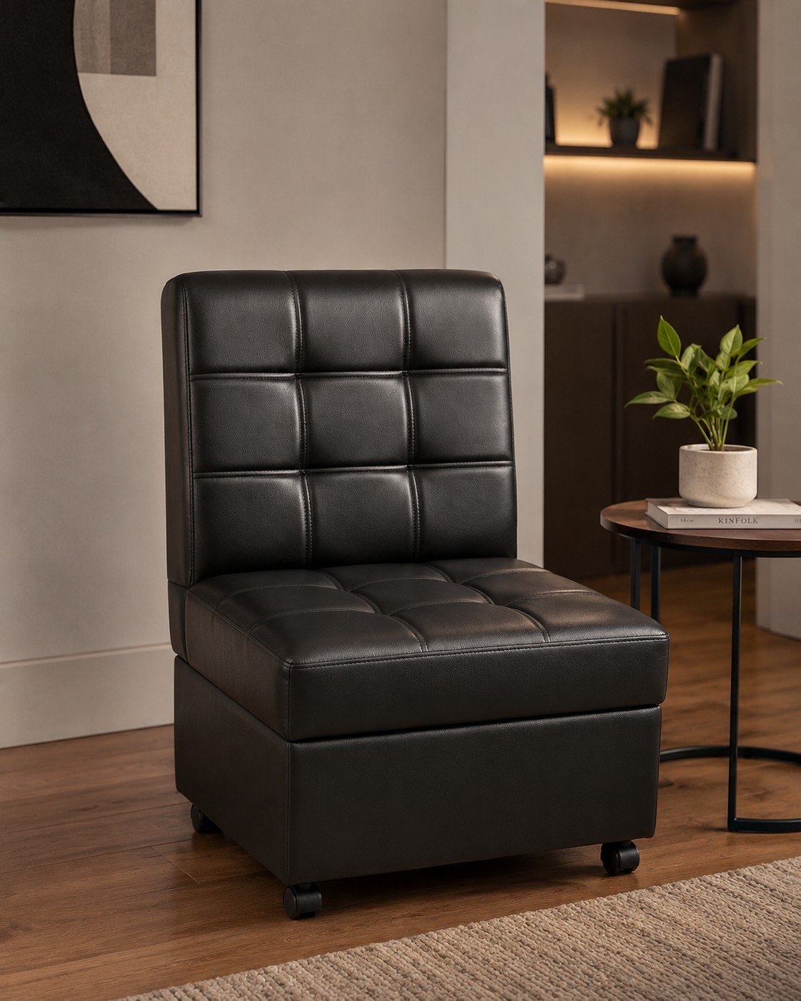 Black padded armless office chair