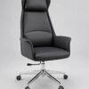 Black high-back executive office chair with padded seat and wheeled base