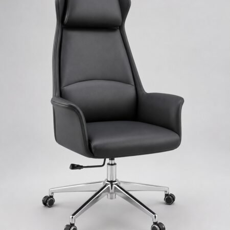 Black high-back executive office chair with padded seat and wheeled base