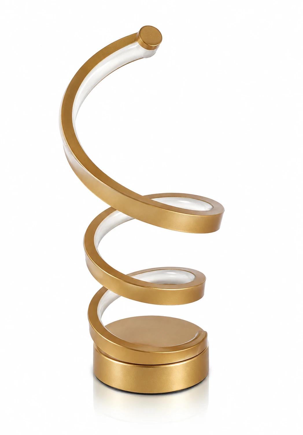 Modern gold spiral LED table lamp with warm white light