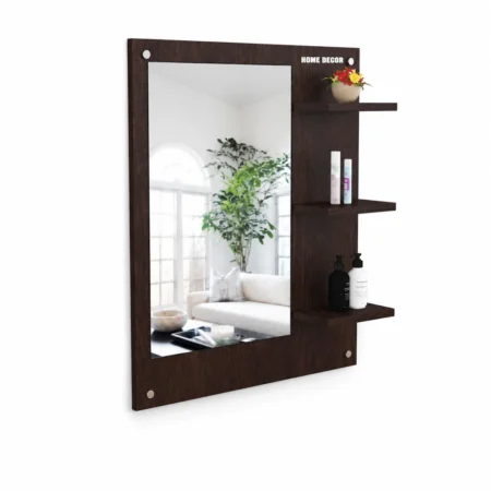 Dark brown decorative wall mirror with shelves