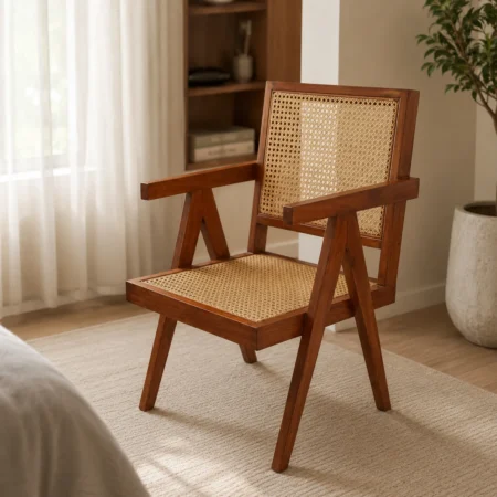 Rattan Teak Wood Cane Armchair