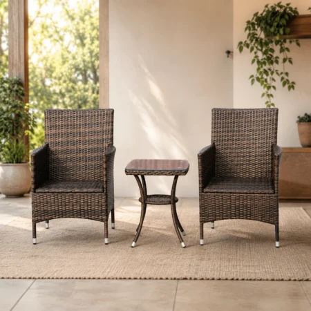 Outdoor Rattan Wicker Chair Set with Side Table