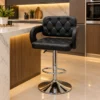 Black tufted adjustable bar stool with chrome base
